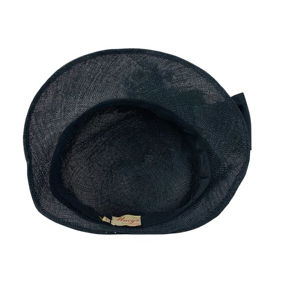 Vintage 1940s Purple Flower Hat Black Straw Cloche Macy\'s New York